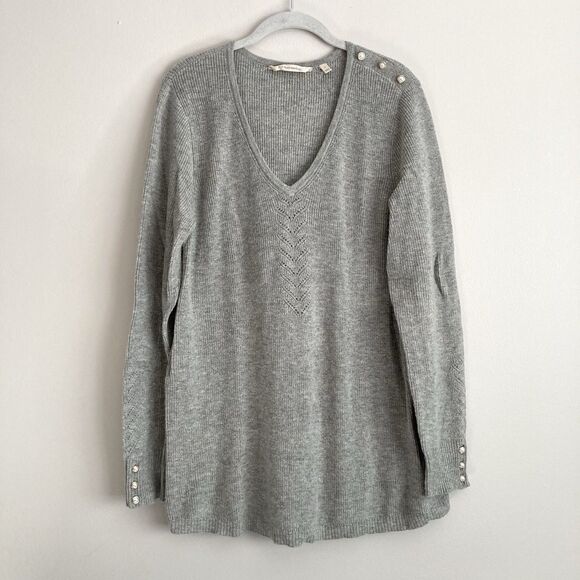 Soft Surroundings Womens V Neck Sweater Large Pullover Wool Alpaca Blend Gray - Picture 1 of 12